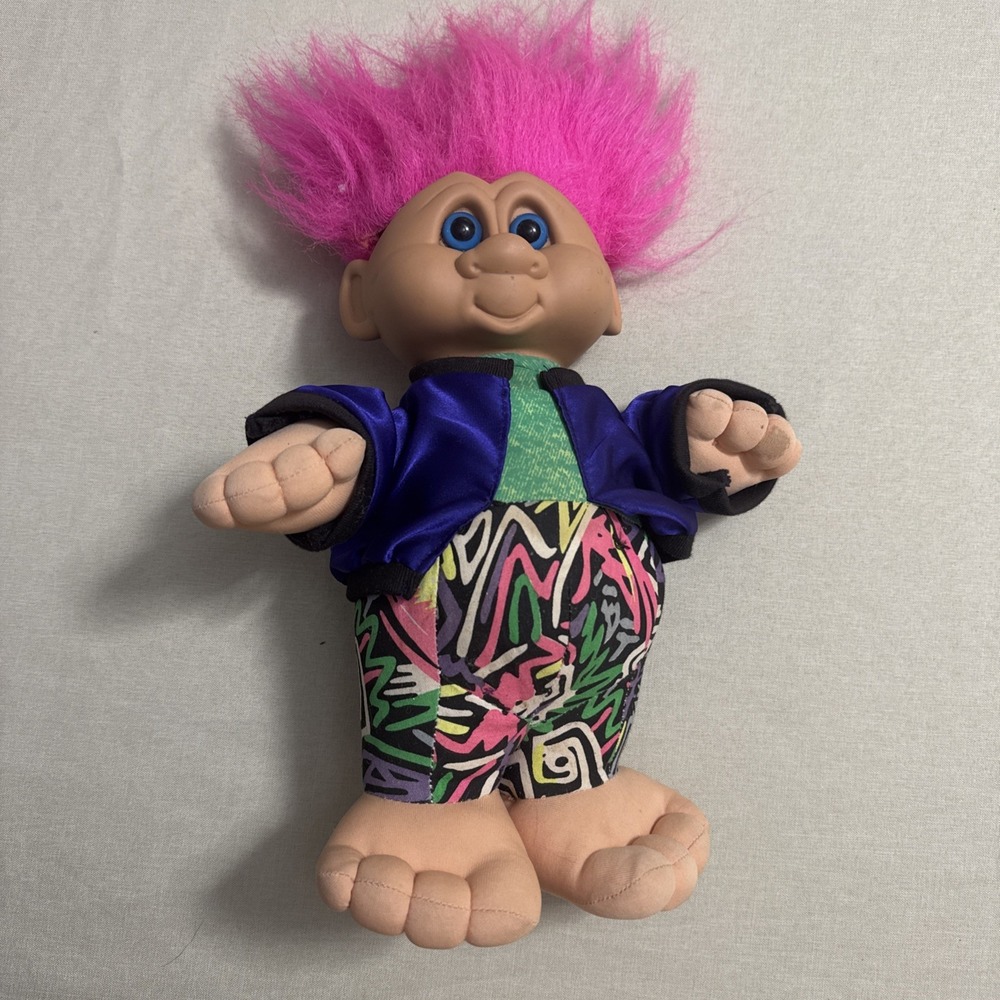Vintage 1992 Terra Nova Troll Stuffed Plush Doll with Pink Hair 12 Inches Tall